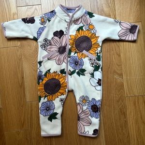 Molo Girls Ivory Fleece Floral Print Pramsuit, 6 month